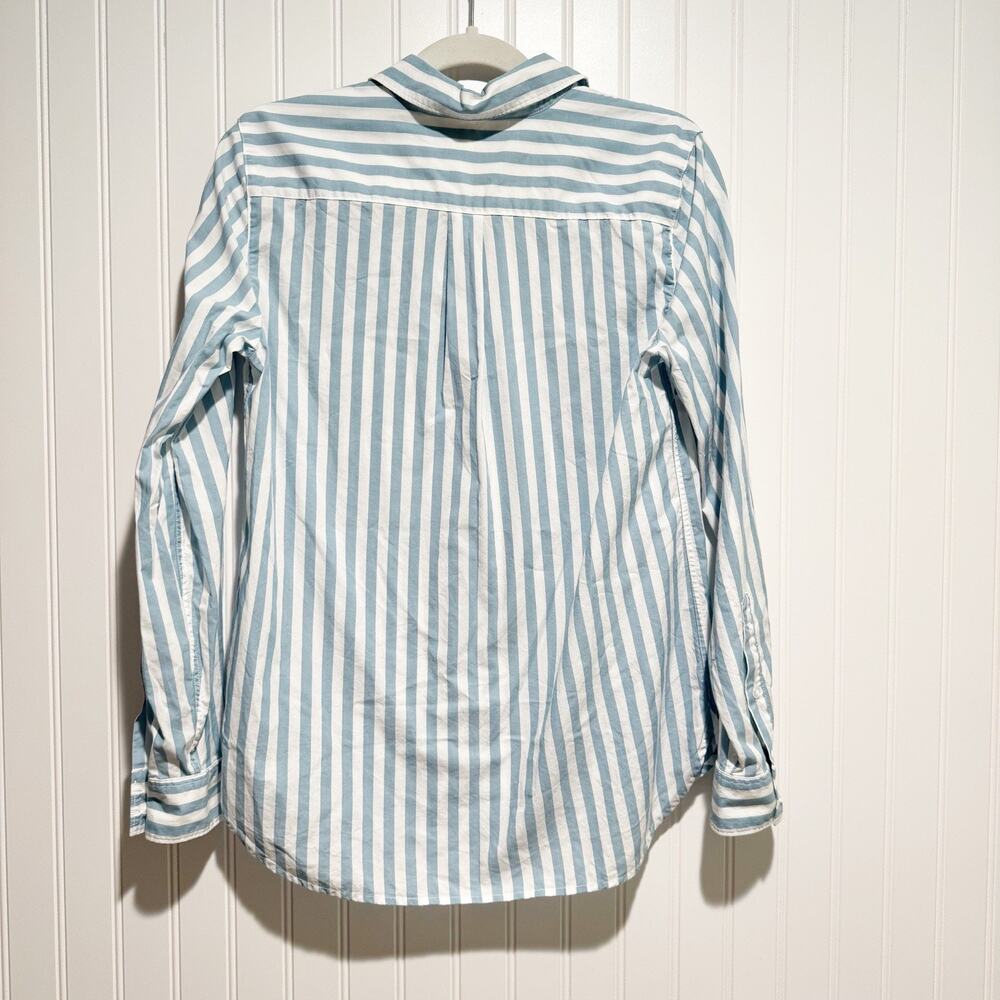Garnet Hill Blue Striped Classic Cotton Button Up Shirt Minimalist Size 4 - Picture 5 of 5